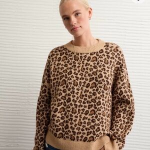American Eagle Cheetah Print Crewneck Sweater - Tan